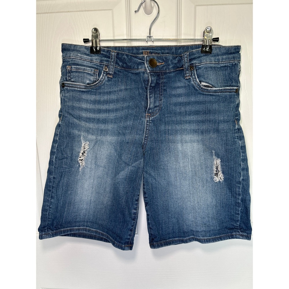 Kut from the Kloth Denim Bermuda Shorts 8 Blue‎ Distressed Stretch Raw Hem Jorts